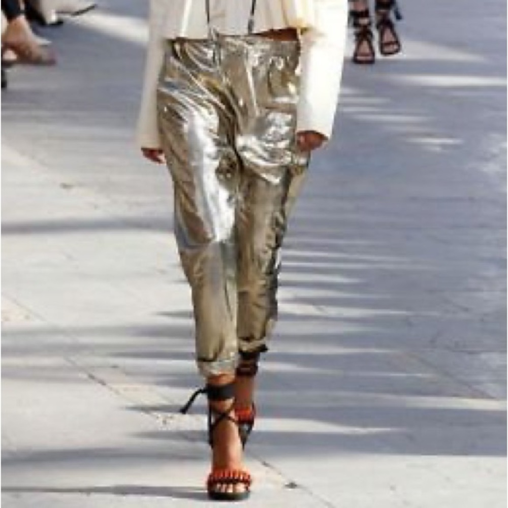 Isabel Marant
Metallic Lamé Drawstring Pants, Gold